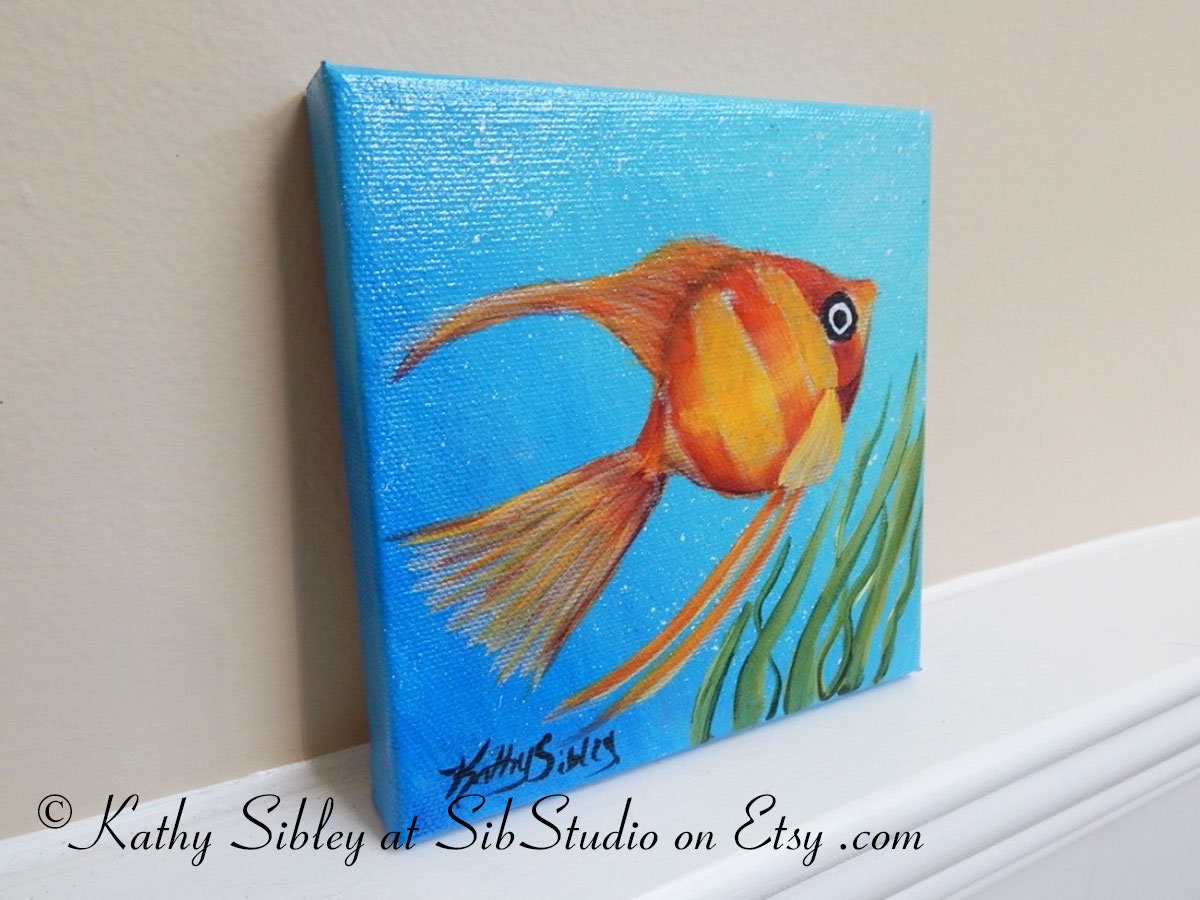 Striped Angelfish Painting, Original Acrylic Painting, 5 x 5 inches, Gallery Wrapped Canvas, Fish Painting, Angelfish Wall Art, Fish Art