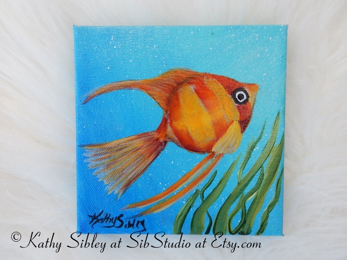 Striped Angelfish Painting, Original Acrylic Painting, 5 x 5 inches, Gallery Wrapped Canvas, Fish Painting, Angelfish Wall Art, Fish Art