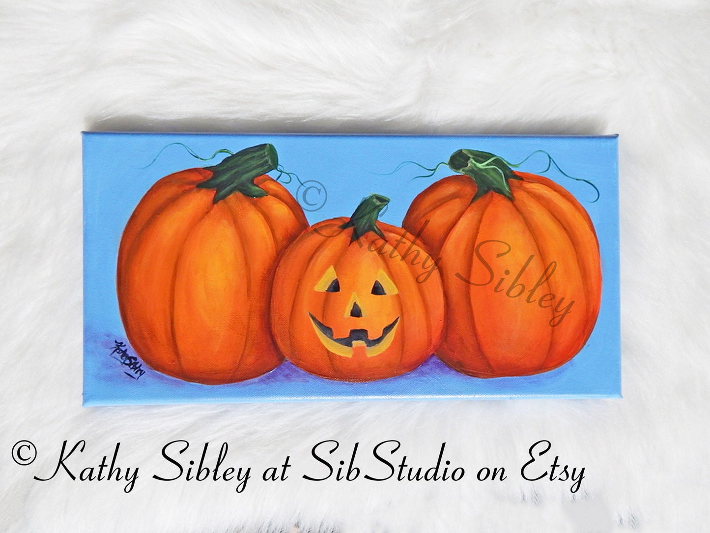 Jack O'Lantern Painting, Original Acrylic Painting, 8 x 16 inches Canvas, Pumpkin Painting, Halloween Wall Art, Jack O Lantern  Decor