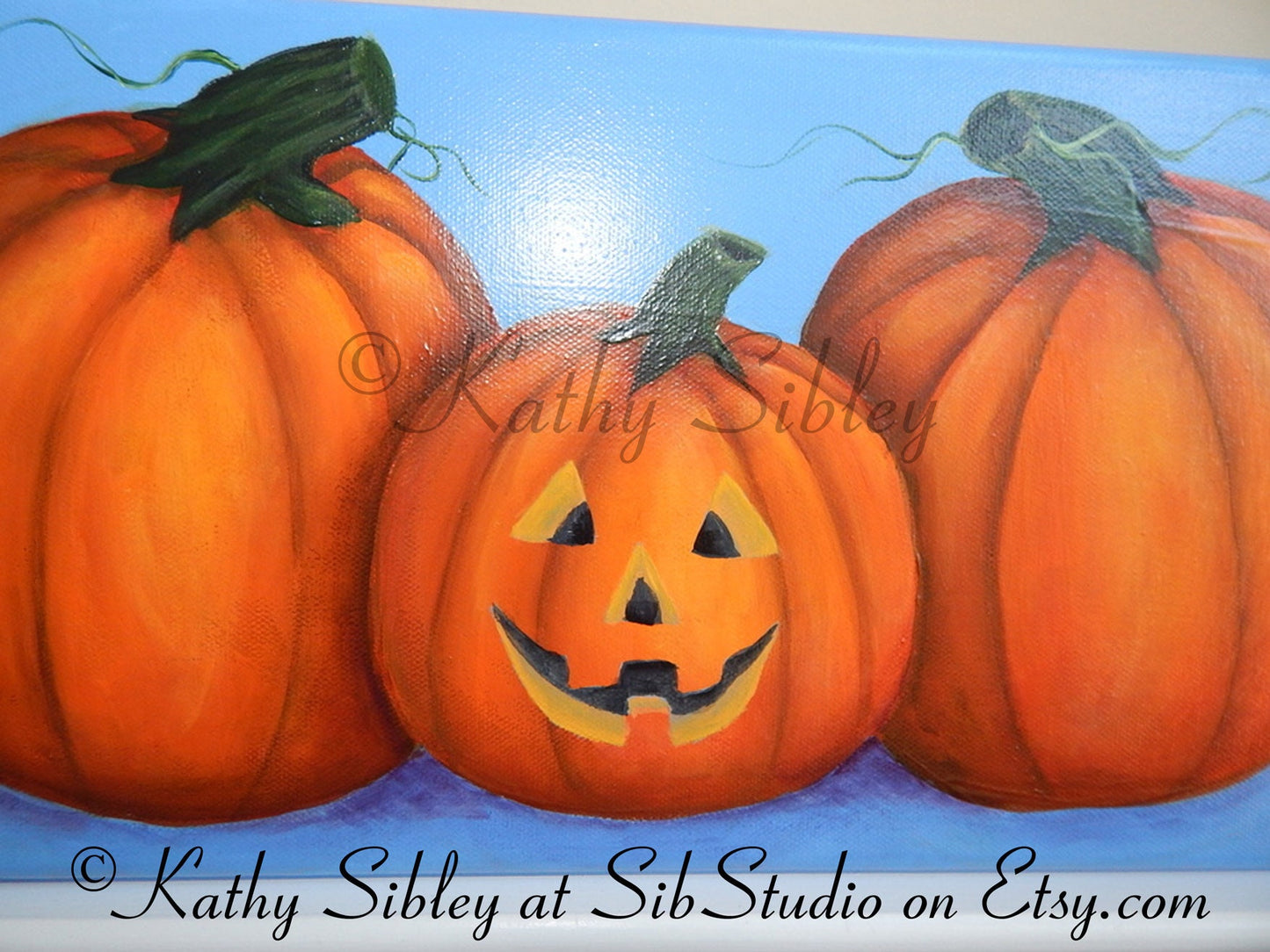 Jack O'Lantern Painting, Original Acrylic Painting, 8 x 16 inches Canvas, Pumpkin Painting, Halloween Wall Art, Jack O Lantern  Decor