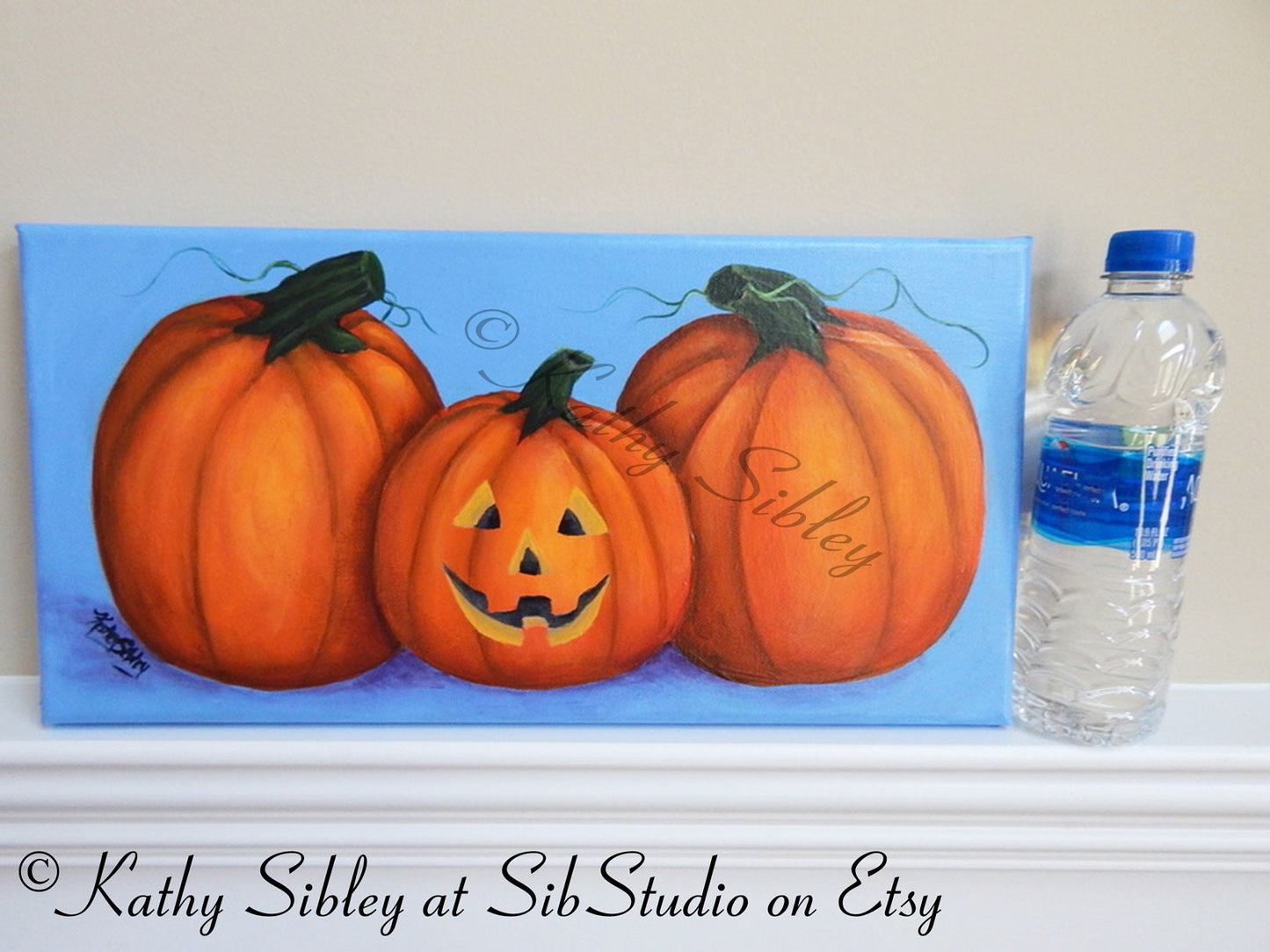 Jack O'Lantern Painting, Original Acrylic Painting, 8 x 16 inches Canvas, Pumpkin Painting, Halloween Wall Art, Jack O Lantern  Decor