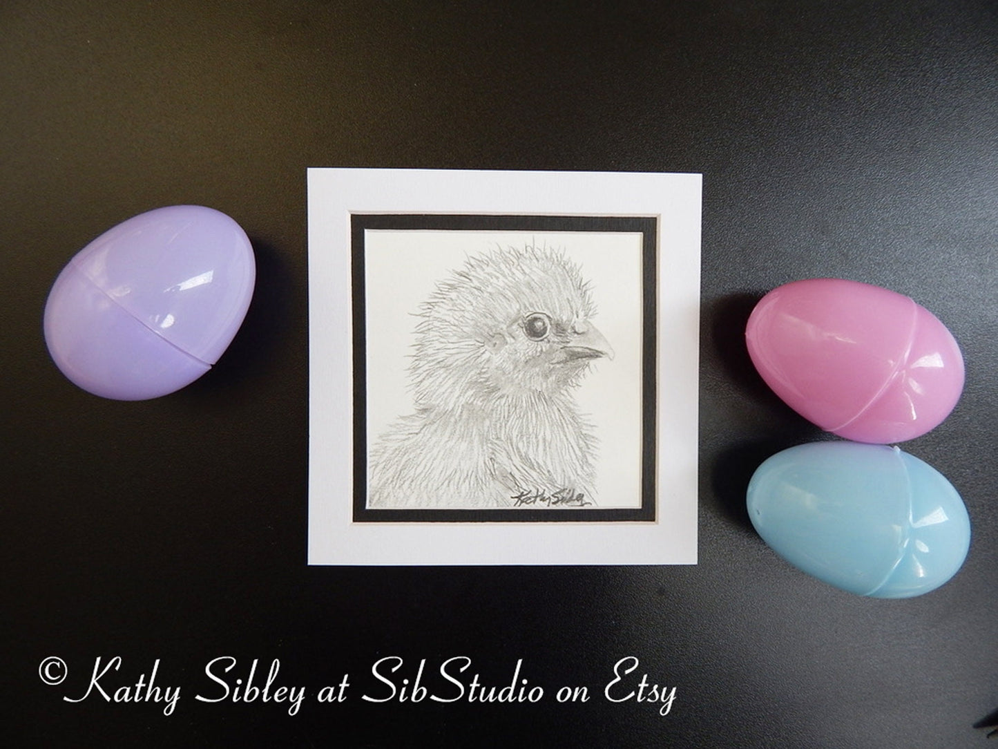 Baby Chick Drawing, Original Drawing, Matted 5 x 5 inches, Chick Graphite Drawing, Chick Pencil Art, Chick Portrait, Baby Chick Wall Art