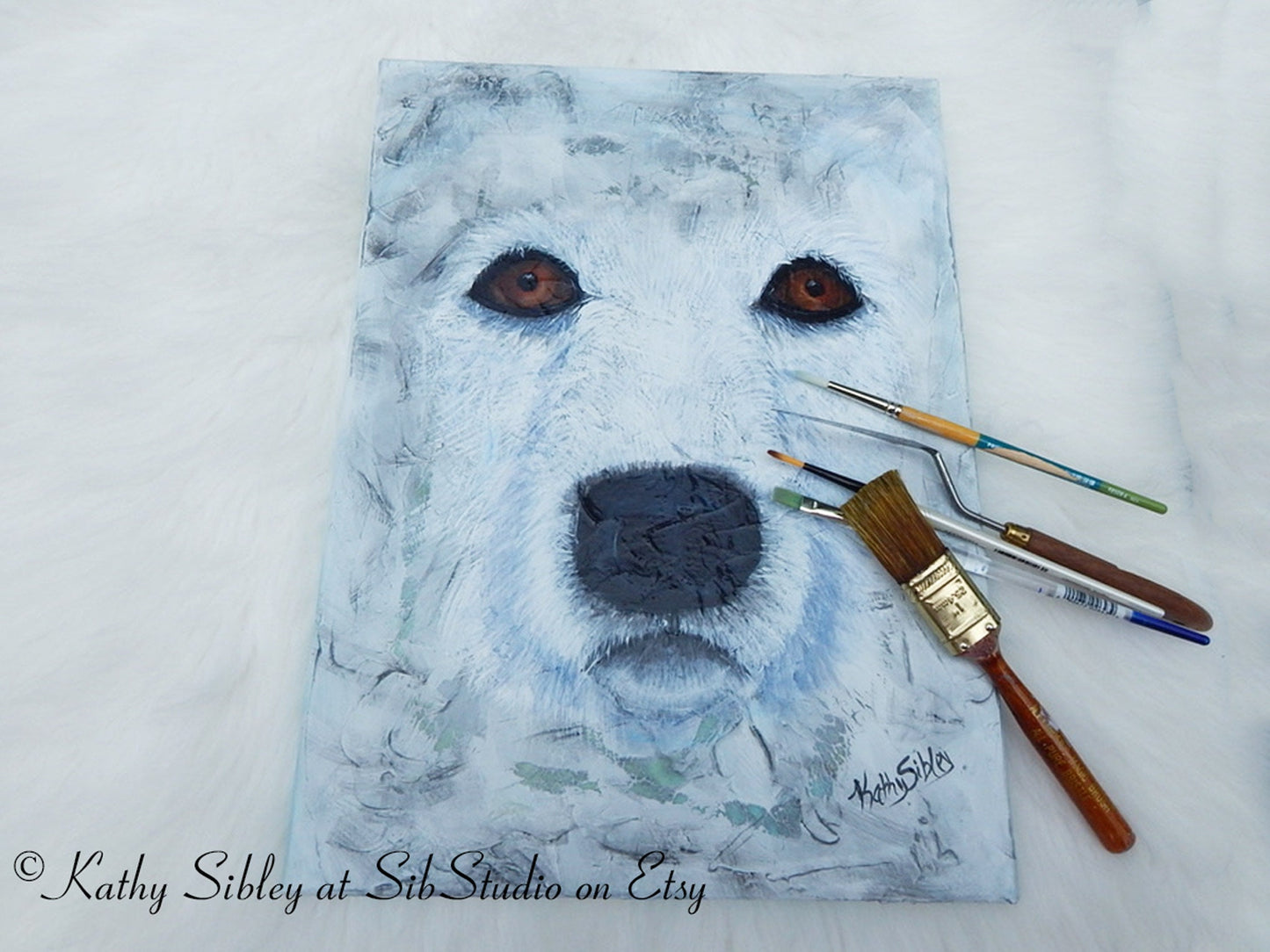 Arctic Wolf Painting, Original Acrylic Painting, 12 x 16 inches, Gallery Wrapped Canvas, Snow Wolf Wall Art, Arctic Animal Painting