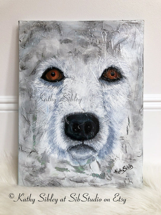 Arctic Wolf Painting, Original Acrylic Painting, 12 x 16 inches, Gallery Wrapped Canvas, Snow Wolf Wall Art, Arctic Animal Painting