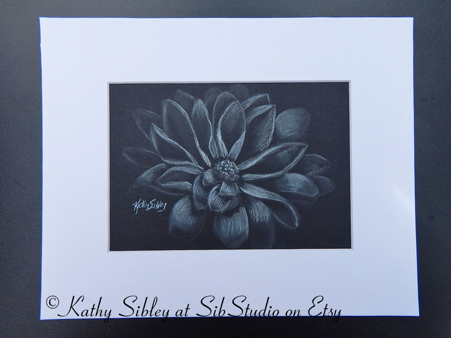 Ghost Mums Drawing, Original Charcoal Drawing, Matted 8 x 10 inches, White & Black Chrysanthemum Art, Spooky Mums Art, White Mums on Black