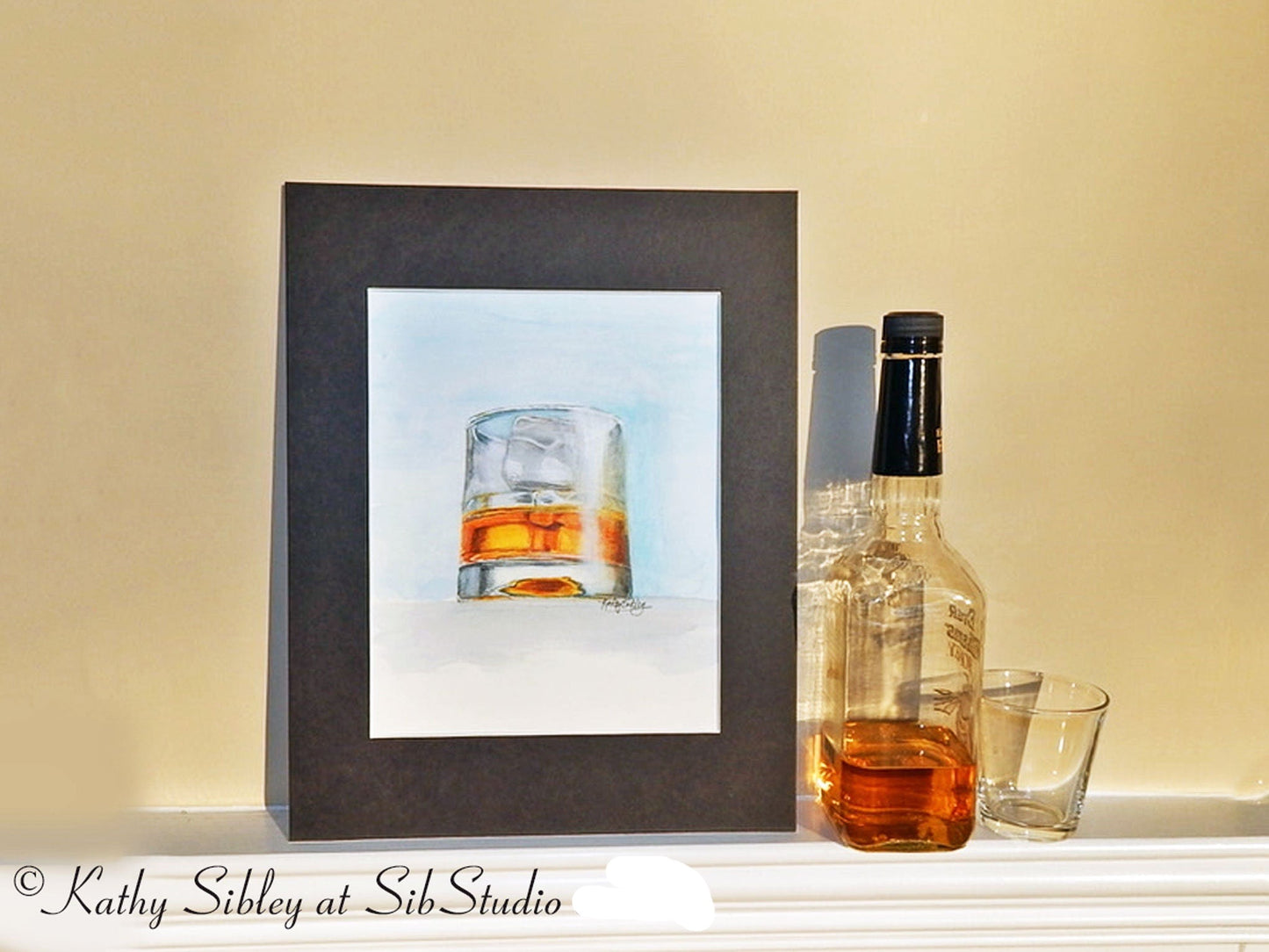 Whiskey in glass mixed media painting