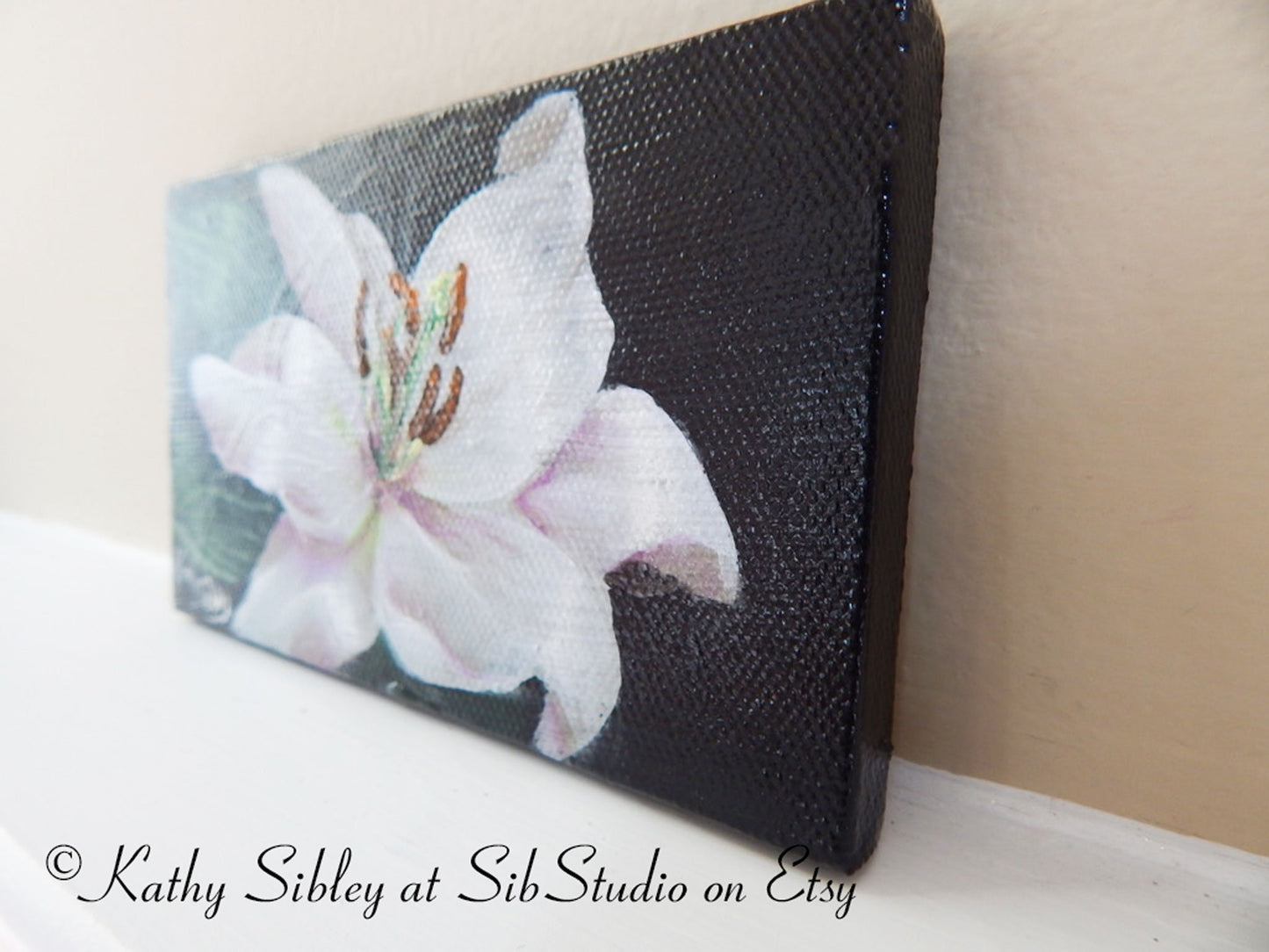 White Lily Painting, Original Acrylic Painting, 3 x 5 inches, Lily Mini Artwork, Miniature Flower Art, Easter Lily Painting, Lily Table Art