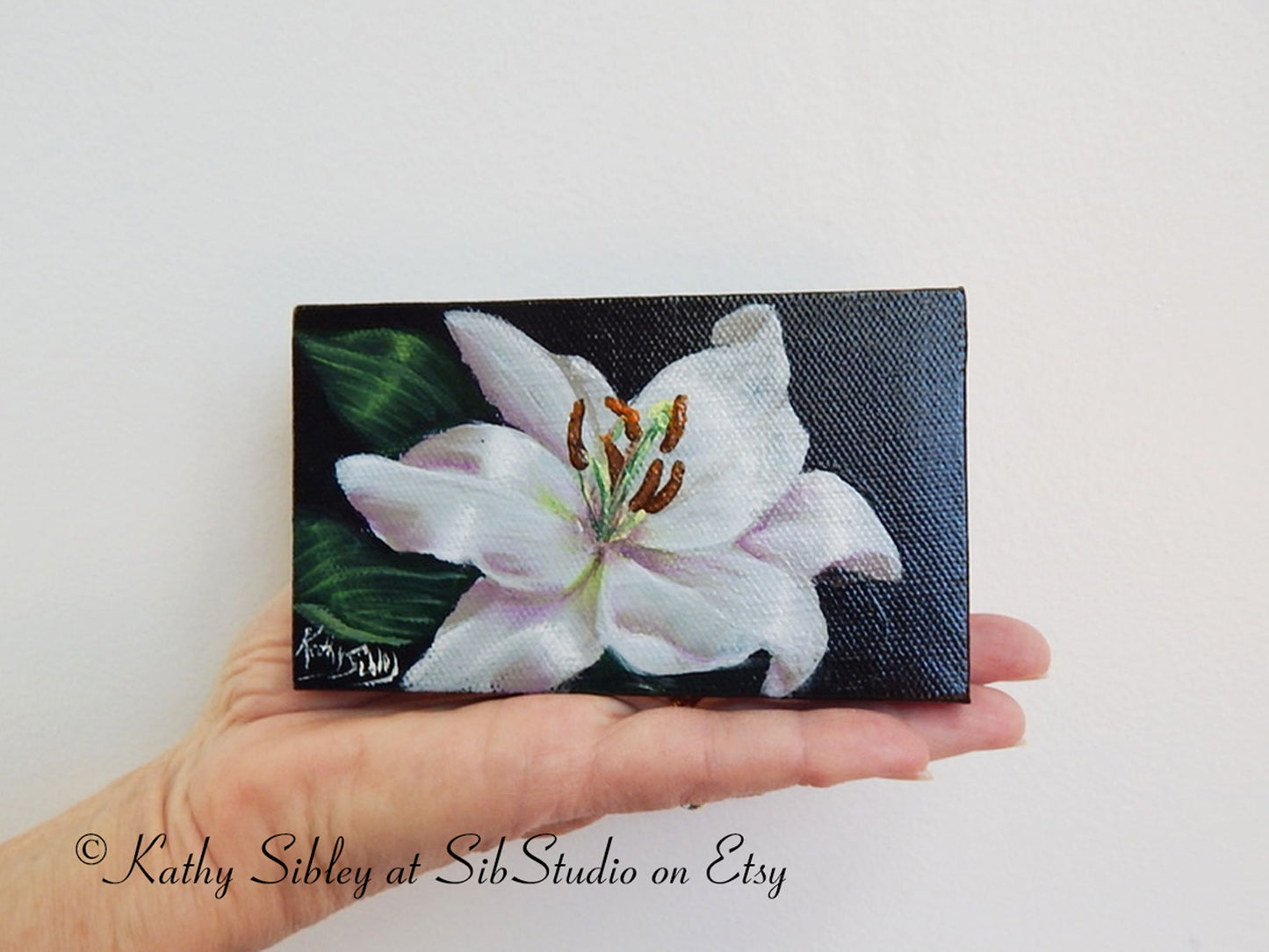 White Lily Painting, Original Acrylic Painting, 3 x 5 inches, Lily Mini Artwork, Miniature Flower Art, Easter Lily Painting, Lily Table Art