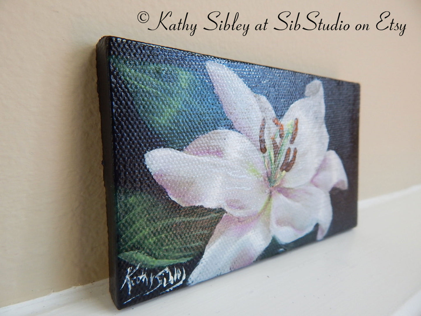 White Lily Painting, Original Acrylic Painting, 3 x 5 inches, Lily Mini Artwork, Miniature Flower Art, Easter Lily Painting, Lily Table Art