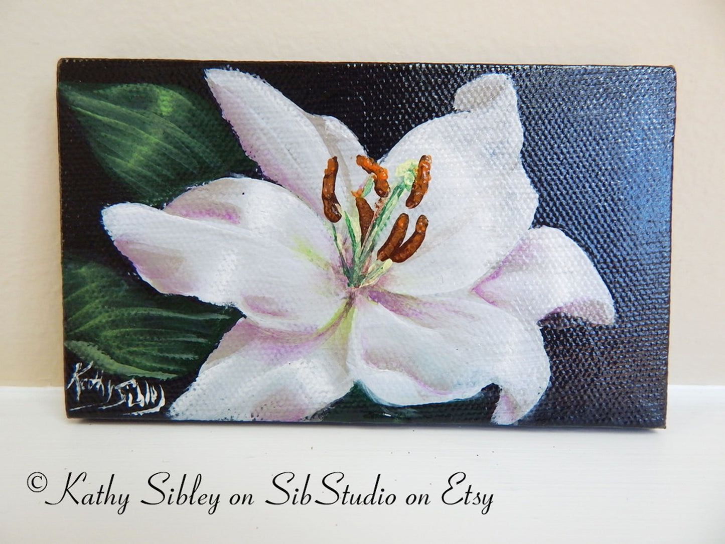 White Lily Painting, Original Acrylic Painting, 3 x 5 inches, Lily Mini Artwork, Miniature Flower Art, Easter Lily Painting, Lily Table Art