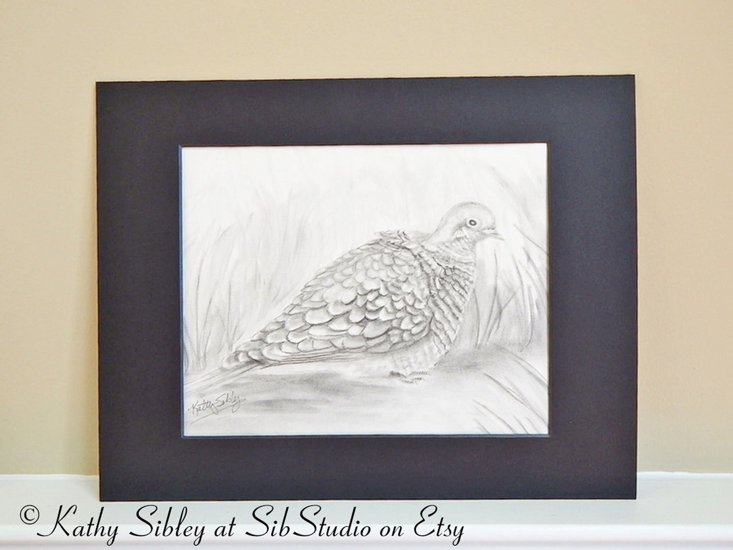 Mourning Dove Art, Original Graphite Drawing, Matted 11" x 14", Baby Mourning Dove Drawing, Graphite  Dove Art, Black & White Dove Wall Art