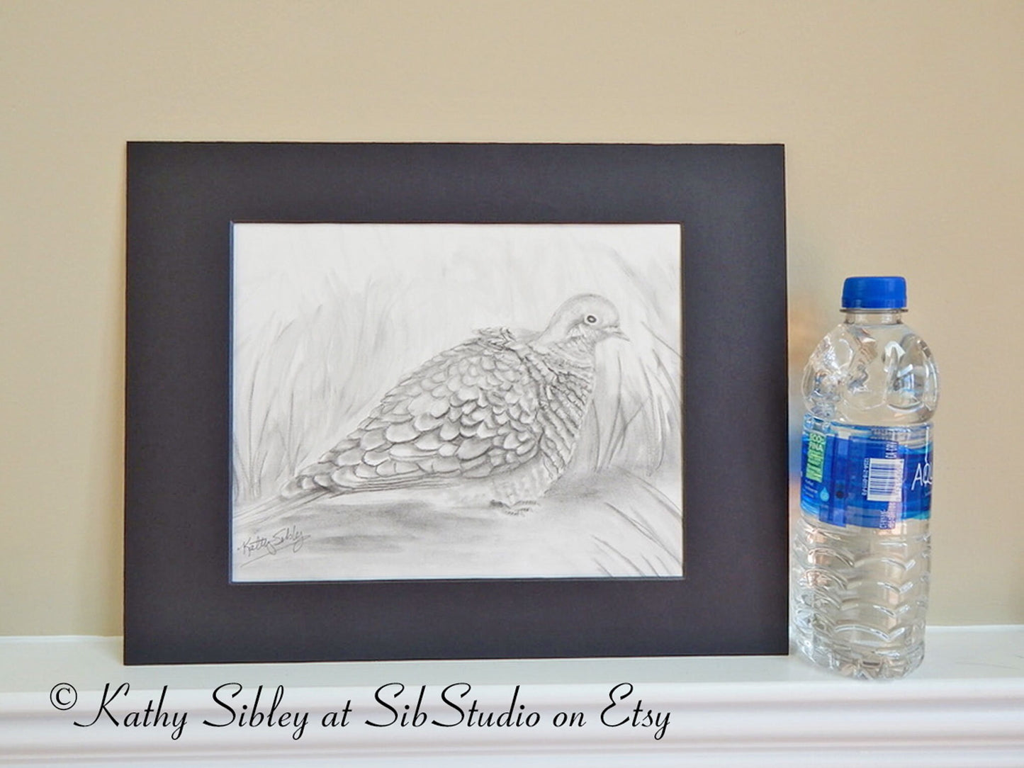 Mourning Dove Art, Original Graphite Drawing, Matted 11" x 14", Baby Mourning Dove Drawing, Graphite  Dove Art, Black & White Dove Wall Art