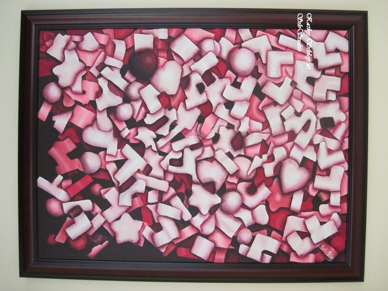 Confetti Pink Painting, Large Original Painting, 18 x 24 Canvas, Framed, Acrylic Painting, Confetti in Shades of Pink, Abstract Art