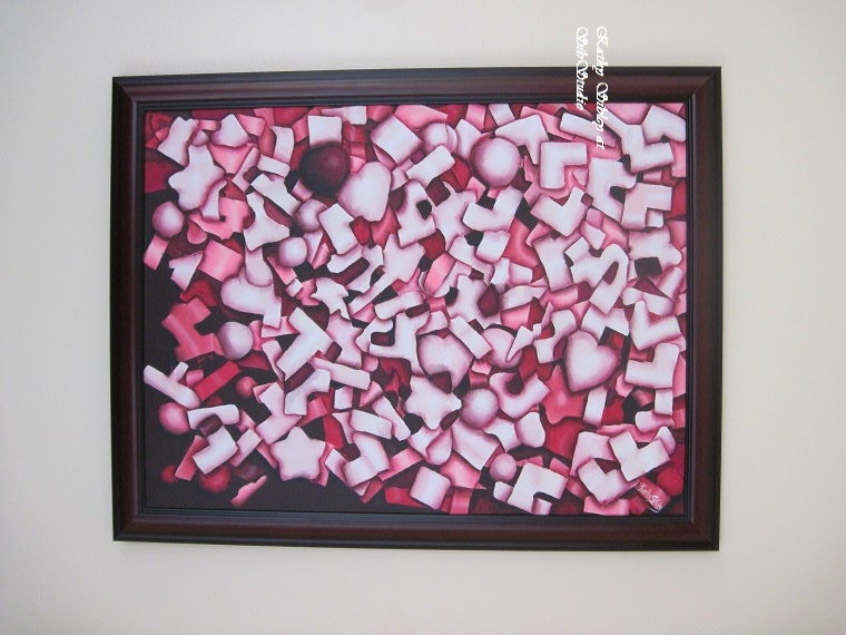 Confetti Pink Painting, Large Original Painting, 18 x 24 Canvas, Framed, Acrylic Painting, Confetti in Shades of Pink, Abstract Art