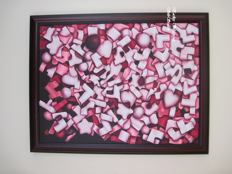 Confetti Pink Painting, Large Original Painting, 18 x 24 Canvas, Framed, Acrylic Painting, Confetti in Shades of Pink, Abstract Art