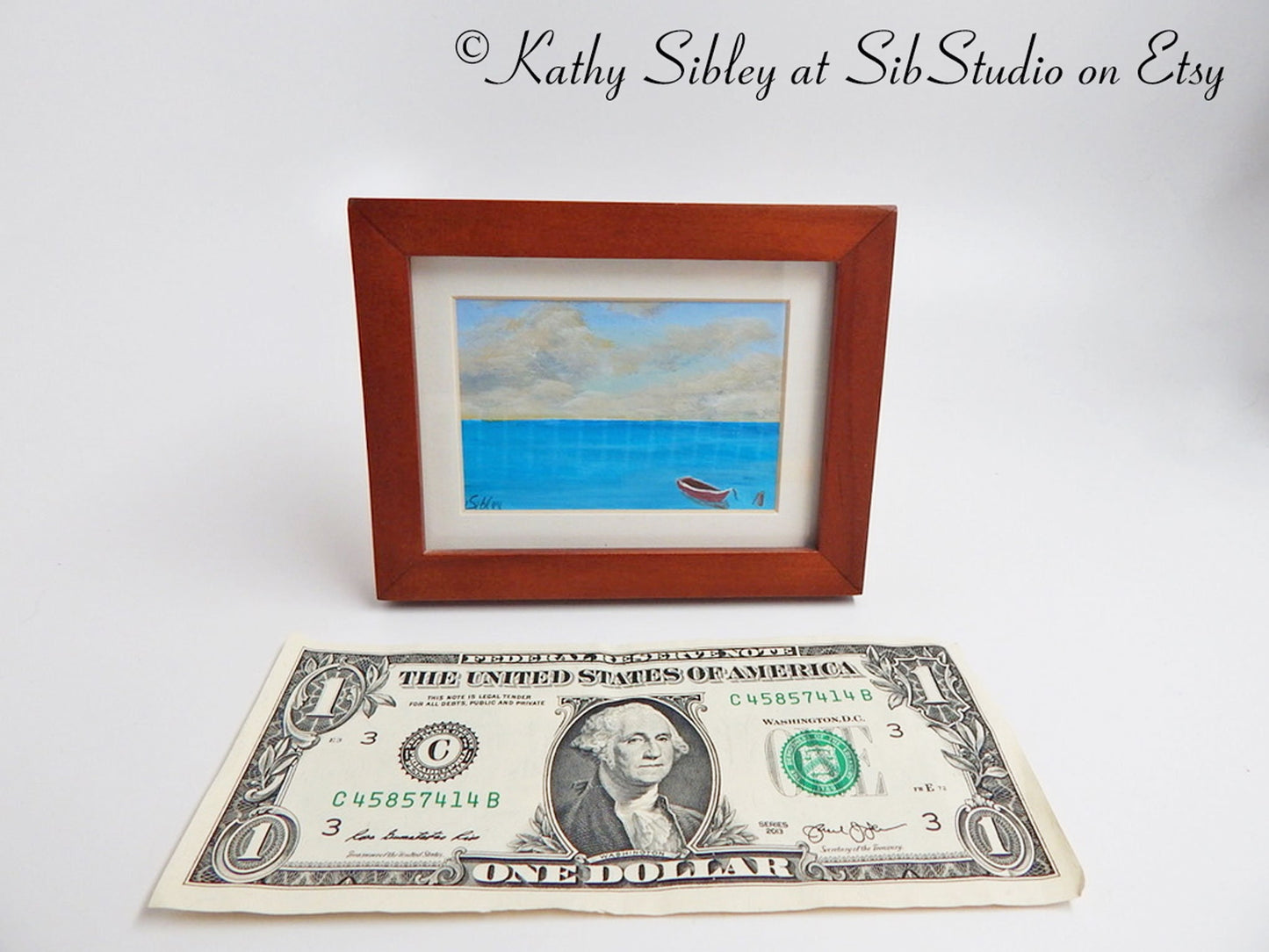 Miniature Boat Painting, Framed Original Painting, 4.75 x 3.75 inches, Acrylic Paints on Watercolor Paper, Ocean Miniature Art, Boat Art