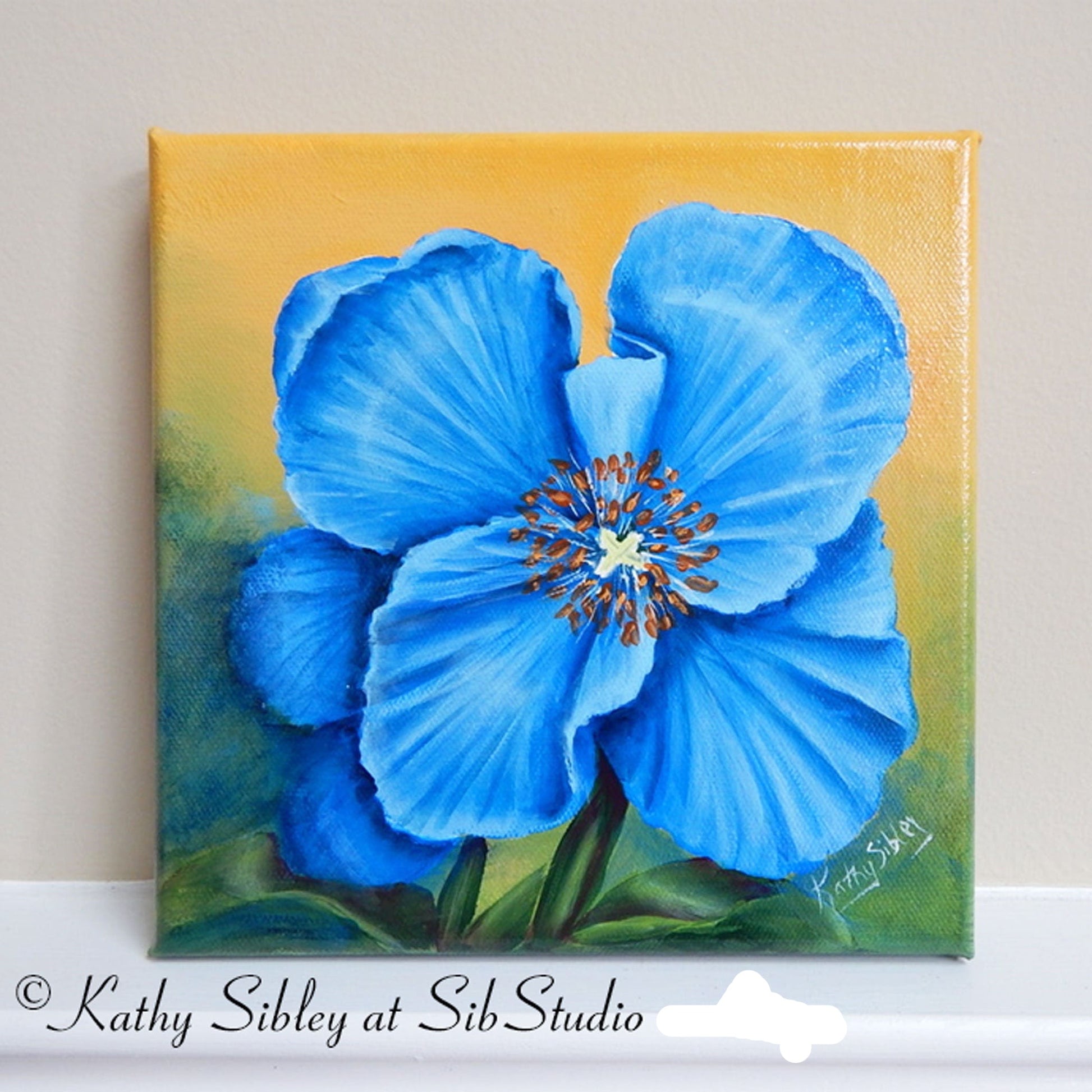 Blue poppy flower painting