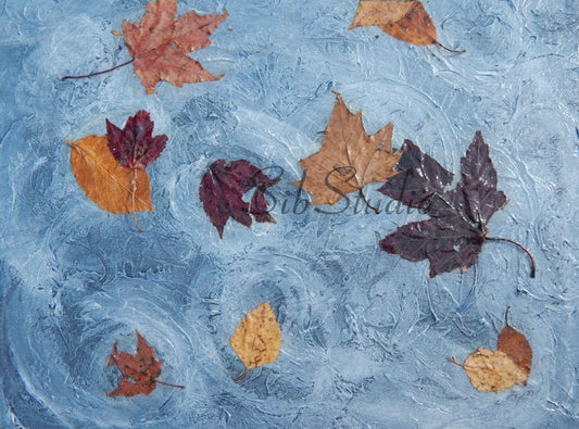 Windy Leaves Painting, Original Mixed Media Painting, 16 x 20 inches Canvas, Acrylic and Real Leaves, Fall Leaves Art,  Fall Home Decor