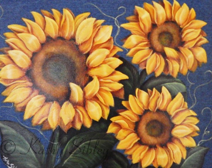 Sunflowers Denim Painting, 16 x 20 Inches Canvas, Original Acrylic Painting, Sunflowers Painted on Blue Denim Wrapped Canvas, Sunflower Art