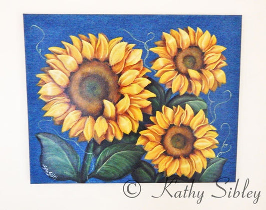 Sunflowers Denim Painting, 16 x 20 Inches Canvas, Original Acrylic Painting, Sunflowers Painted on Blue Denim Wrapped Canvas, Sunflower Art